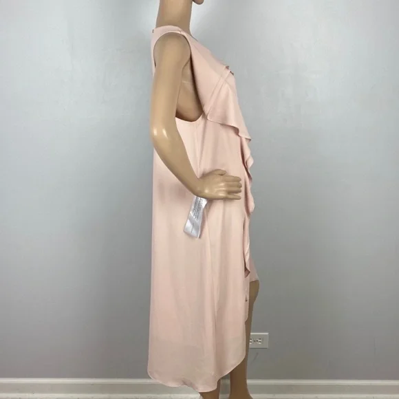 BCBGMAXAZRIA PINK ASYMMETRICAL RUFFLE MINI DRESS - Picture 6 of 11